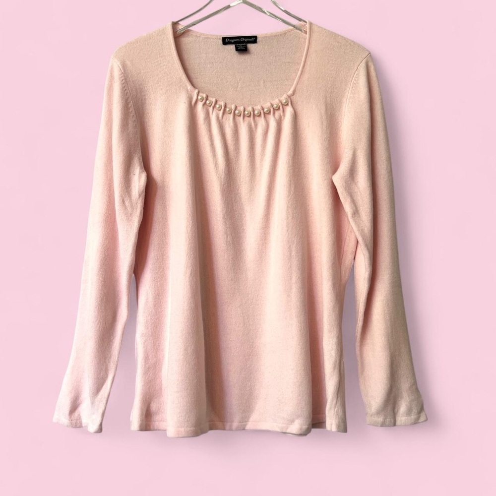 Vintage Pearl Trim Pink Fuzzy Sweater